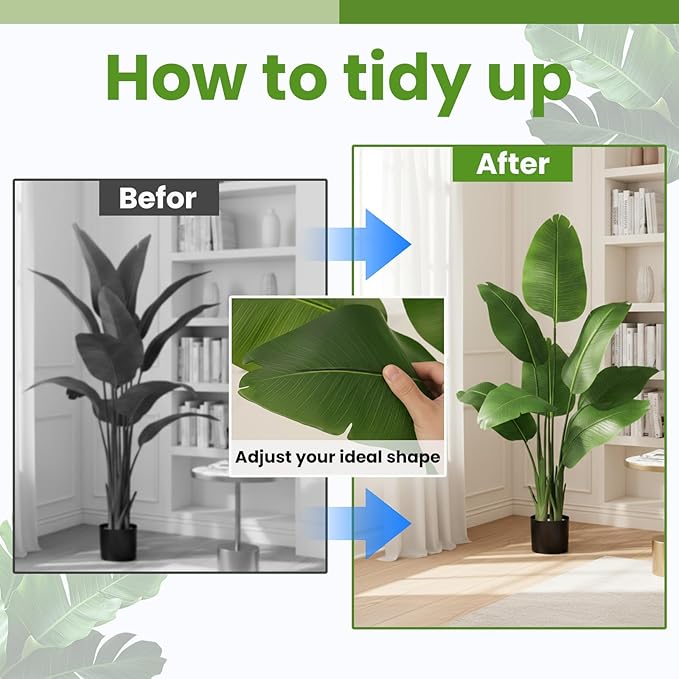 Artificial Bird of Paradise Plant, 6FT Faux Palme Trees Tree for Indoor and Outdoor, Artificial Plants with Basic Planter, Suitable for Home, Bathroom, Porch Outside Patio Decor