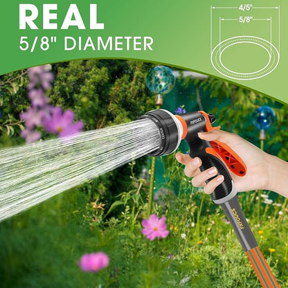 Heavy Duty Garden Hose – 5/8 Inch Flexible, Lightweight Hybrid Hose with 600 PSI Burst Pressure, Swivel Handle, and Durable Copper Male/Female Fittings (Orange, 100FT)
