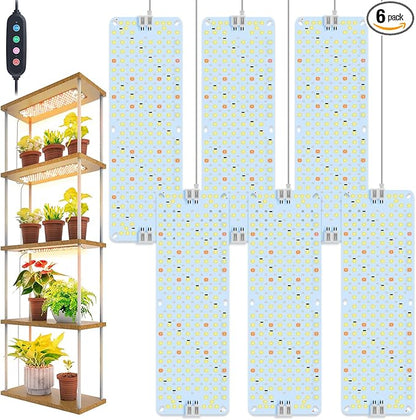 6-Pack Panel Grow Lights for Indoor Plants, FECiDA 2026 LED Plant Grow Light for Under Cabinet Plants, Full Spectrum Growing Lamp with 4,8,12,16,20 Hr Timer, Free Linking