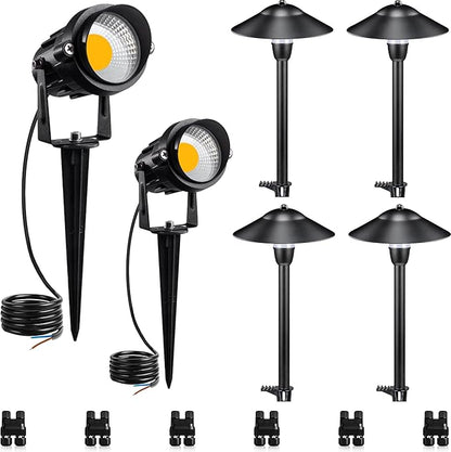 SUNVIE LED Low Voltage Landscape Lighting 12-24V Landscape Lighting Kit with Connectors Aluminum Pathway Lights Wired with Spotlights 3000K Outdoor Pathway Lights Low Voltage for Yard Garden, 6 Pack