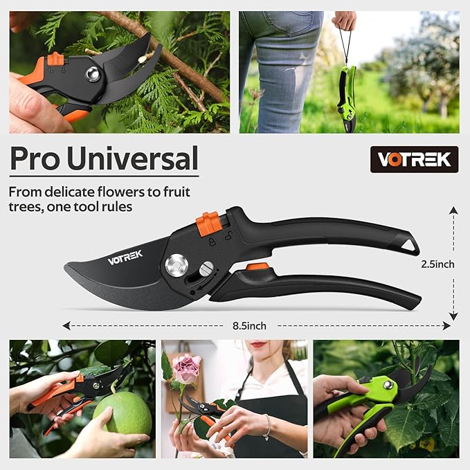 Pruning Shears for Gardening, [Patented Stepless Handle Opening] - Plant Scissors with Ultra-Sharp SK5 Steel for Weak Hand, Universal Fit for All Hand Sizes, Effortlessly Cuts 1-Inch Branches