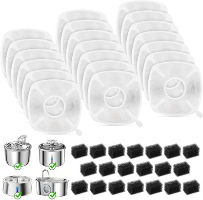 20+20 Pack Cat Fountain Filters, for Cat/Dog Stainless Steel Fountain 67oz, 95oz, 135oz, Replaceable Pet Water Fountain Filters, 10 Months Set to Keep Water Fresh