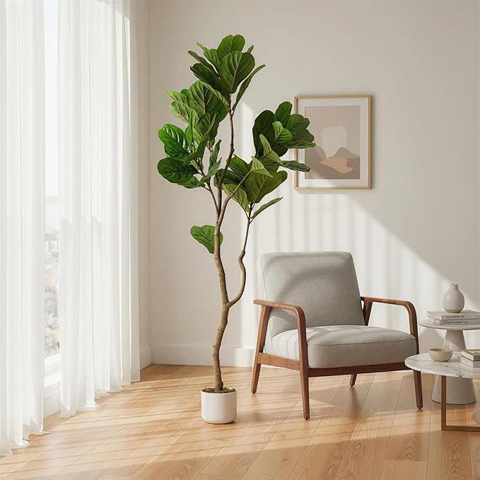 5FT Lifelike Fiddle Leaf Fig Tree with Realistic Trunk, Faux Indoor Plant in Pot for Home and Office Decoration