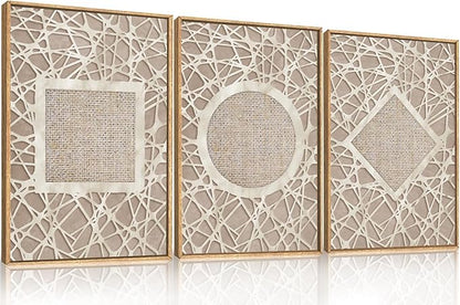 Large Boho Neutral Geometric Framed Canvas Wall Art,Modern Circle Square and Rhombus Wall Decor,Minimalist Shapes Artwork,Abstract Mid Century Art Print For Living Room,Bedroom,Office-24"x36"x3