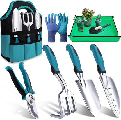 Kynup Garden Tools, 7 Piece Gardening Gift for Women&Men, Gardening Hand Tools Set, Ideal Gardening Supplies, Essentials, Garden Stuff, Rust-Proof, Stainless Steel, Aluminum Alloy Material