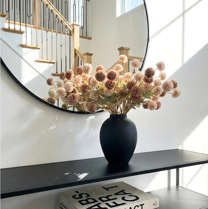 22pcs Artificial Beige & Brown Kiku Flowers with Eucalyptus Stems Bulk, Faux Silk Mum Pom Poms for Vase, Modern Farmhouse Boho Home Decor, Realistic Floral Centerpiece for Kitchen & Living Room