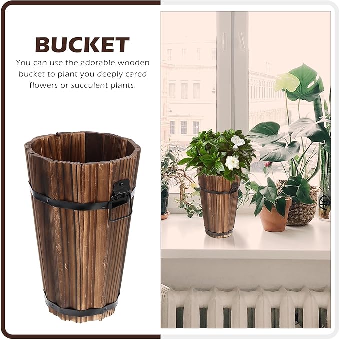 Retro Style Wooden Flowerpot Vintage Carbonized Small Planter Bucket for Garden Balcony Unique Rustic Plant Container