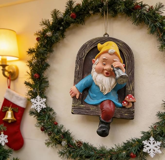 Gnome Open The Door Garden Decor Resin Tree Faces Decor Outdoor Fairy Garden Patio Lawn Porch (Blue Telescope)