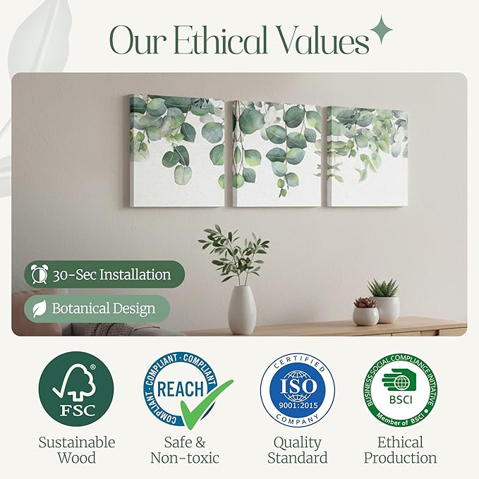 Aria Walls Eucalyptus Wall Art Set of 3 – 16x20 Minimalist Botanical Prints | Framed Sage Green Decor for Bedroom, Living Room, Office | Ready to Hang, Japandi Boho Style