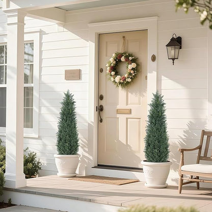 3FT Artificial Topiary Cedar Trees, 2-Pack Realistic Pre-Potted UV Resistant Faux Cypress Plants for Home Porch, Garden, and Entryway Decor