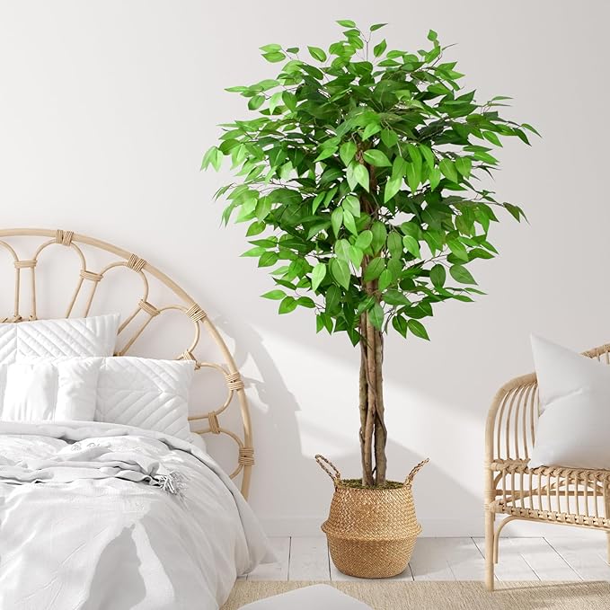 5ft Ficus Artificial Trees with Natural Curved Trunks, 60" Tall Lush Faux Tree for Home Decor Indoor, Green Lifelike Fake Ficus Tree Artificial Plants