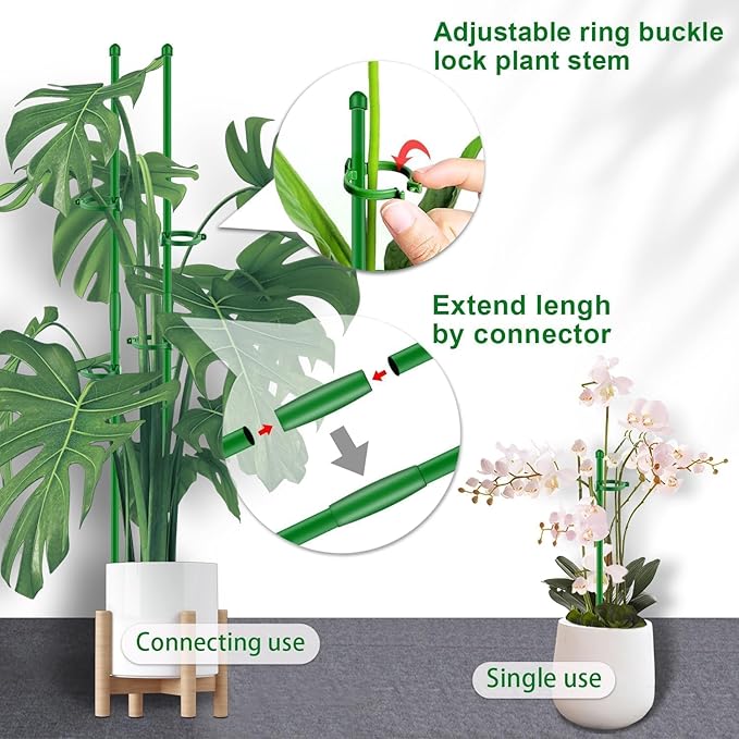 Plant Support Stakes for Indoor SupKing Orchid Sticks with Clips Garden Stake Extended to 2/3/4ft for Outdoor Potted Tomato Rose Vegetables House Palnts Comes with 20 Plants Ties(15 inch 10Pcs)