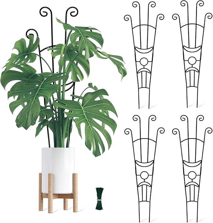 32.6in Monstera Plant Support Stakes for Indoor Plants, Metal Garden Plant Trellis for Climbing Plants, Pothos Vine Snake Climber Support，4p