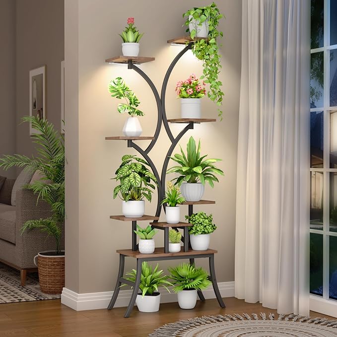 Plant Stand Indoor with Grow Lights - 62'' Tall Plant Stand Corner Plant Stands 8 Tiered Large Flower Holder Display Rack for Living Room Bedroom Office Home Decor