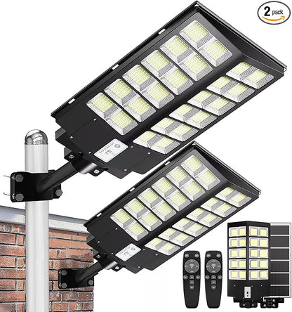 Solar Street Lights Outdoor, 6500K Solar Lights Outdoor Waterproof Dusk to Dawn, Security Flood Light with Motion Sensor and Remote for Yard, Garage, Driveway (5000W-(2 Pack))
