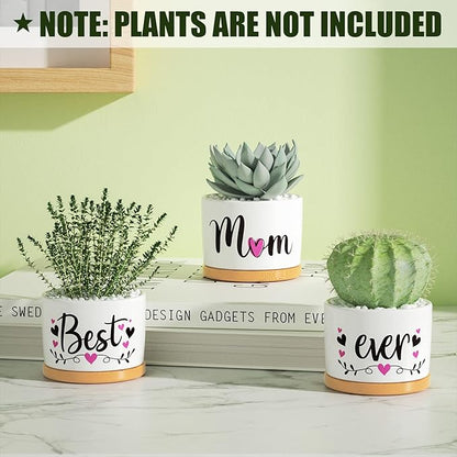 Christmas Mom Gifts, Best Gifts for Mom from Daughter Son Kids Unique, Best Mom Ever Succulent Pots for Plants Indoor Ceramic Planter, Gift Boxed Thanksgiving Birthday Gifts for Mom Mother-in-Law Wife