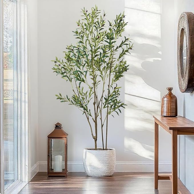 6.89ft Artificial Olive Tree, Faux Olive Tree with Lifelike Fruits, 82.68 Fake Olive Tree with Sturdy Plastic Pot, Artificial Plants for Office Home Living Room Indoor Outdoor Decor