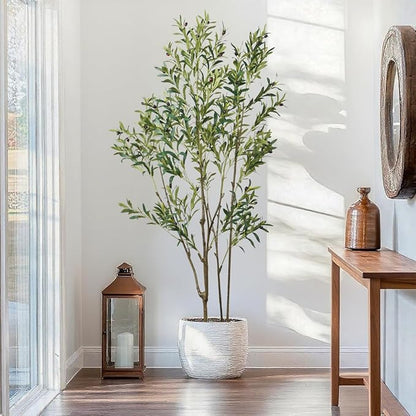6.89ft Artificial Olive Tree, Faux Olive Tree with Lifelike Fruits, 82.68 Fake Olive Tree with Sturdy Plastic Pot, Artificial Plants for Office Home Living Room Indoor Outdoor Decor
