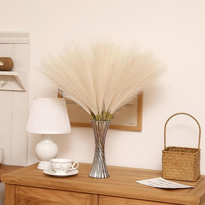 Faux Beige Pampas Grass - 30pcs 24 Inch Boho Home Decor, Artificial pompas Floral, Small Fake Pompous Grass for Table Centerpieces, Wedding and Baby Shower Decorations (Beige, 30 Pieces)