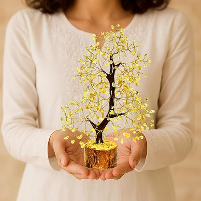 Citrine Crystal Tree with Golden Wire – Handmade Feng Shui Gemstone Bonsai for Wealth & Positivity