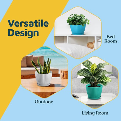 Multicolor 6-Inch Plant Pots with Drainage & Saucers 6 Pack, Indoor & Outdoor Planters for Houseplants, Herbs, and Flowers, Durable & Weatherproof Material, Stackable, Lightweight, Minimalist Design