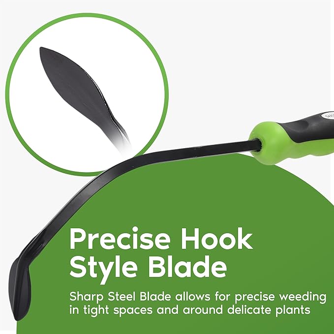 Garden Guru Hook Weeder Tool & Cultivator with Ergonomic Handle – High Carbon Steel Root Weed Puller Cultivator for Dandelion Weeding, Digging, Edging, Planting - Lightweight & Rust Resistant (4 Pack)