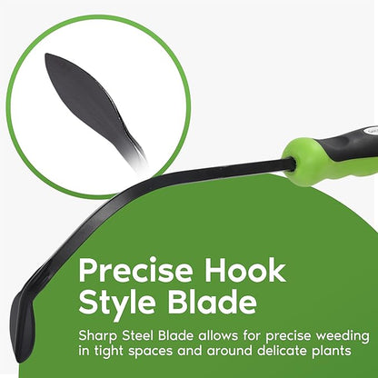 Garden Guru Hook Weeder Tool & Cultivator with Ergonomic Handle – High Carbon Steel Root Weed Puller Cultivator for Dandelion Weeding, Digging, Edging, Planting - Lightweight & Rust Resistant (4 Pack)