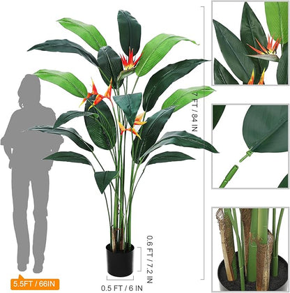Artificial Bird of Paradise Tree 7 ft(84 in) Fake Palm Tree for Indoor Outdoor Modern Decor Faux Plants for Home Office Perfect Housewarming Gift with 17 Trunks Faux Leaves and 3 Flowers 1 Pack