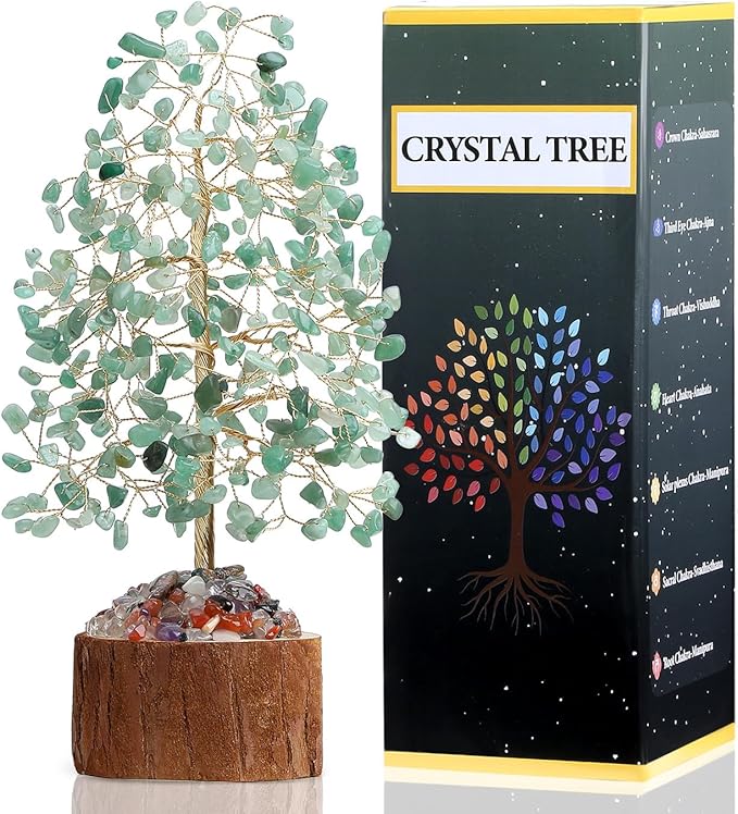 DUQGUHO Green Aventurine Crystal Tree Green Ornaments Positive Energy Tree of Life Spiritual Gifts for Women House Warming Gifts New Home Wedding Gifts Crystal Ornament Home Decor