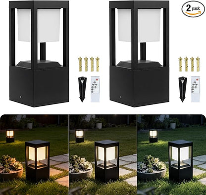 Solar Bollard Lights Outdoor, 13" Modern Led Landscape Pathway Lights Waterpoorf, Path Lighting for Garden Yard Decoration, 3CCT Seturable, Auto On/Off, Lawn and Concrete Mount (2 Pack)