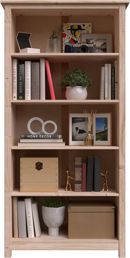 From the Tree Furniture Solid Pine Wood Bookcase – Tall Bookshelf with 4 Adjustable Shelves for Home, Office & Kids Room