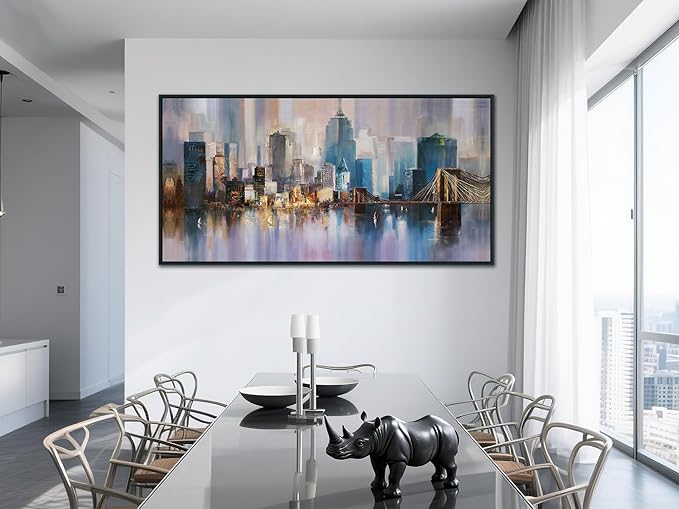 Anolyfi Black Framed Large Abstract CityScapes Canvas Wall art for Men Room, Textured Painting Artwork for Living Room Hallway Bedroom Kitchen Office Home Decor, Framed Black 58"x29"