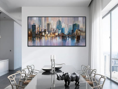 Anolyfi Black Framed Large CityScapes Canvas Wall Art for Men Room, New York City Wall Art Decor Painting Artwork for Living Room Hallway Bedroom Dining Room Office Home Decor, 48"x24"