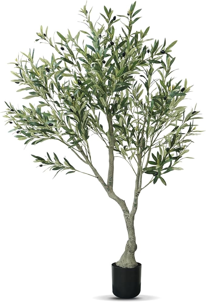 Artificial Olive Tree 5ft - Faux Tree Nearly Natural Indoor Outdoor, UV-Resistant Tall Artificial Plants, Standing Fake Plant Tree, Large Fakeplant for Home Office Living Room Decor