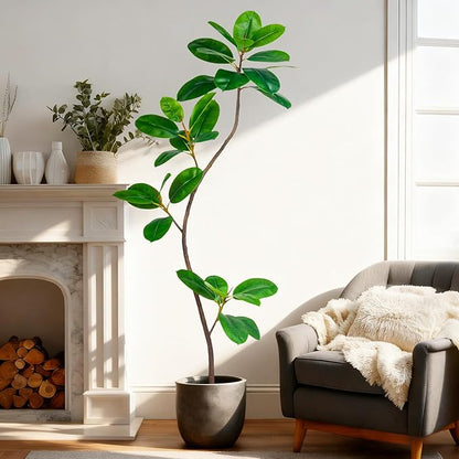 5.2FT Artificial Rubber Tree Faux Plants Indoor Faux Floor Artificial Trees Indoor,Fake Plant Fake Tropical Plants,Large Floor,Real Touch Rubber Tree for Home Decor