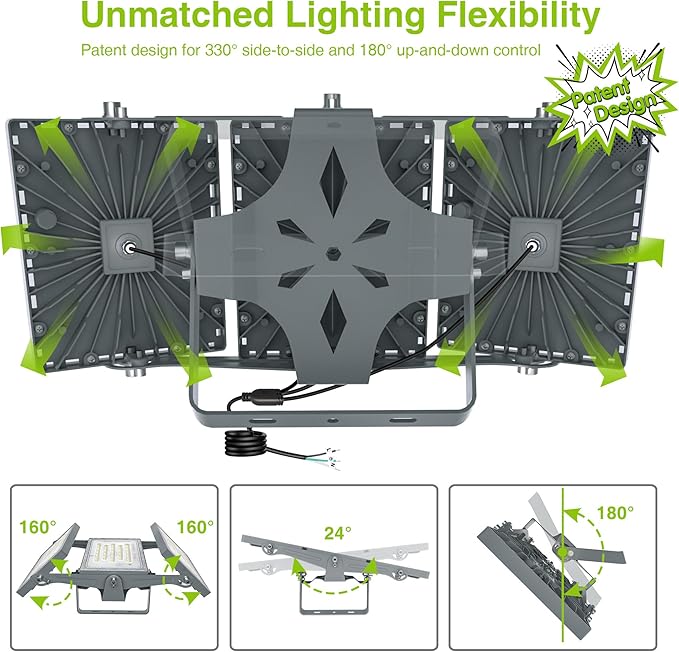STASUN LED Flood Light Outdoor, Max Series 300W 30000lm 6000K Daylight IP66 Waterproof, Commercial Parking Lot Light,3 Heads for Yard Street Stadium Floodlight Bright Security Lights for Outdoor Area