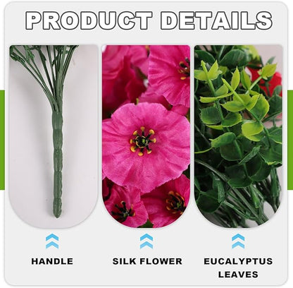 Artificial Hanging Flowers for Outdoor, 2 PCS Silk Morning Glory Faux Flowers with Eucalyptus Leaves,Realistic Hanging Plants for Wedding Home Office Garden Decor