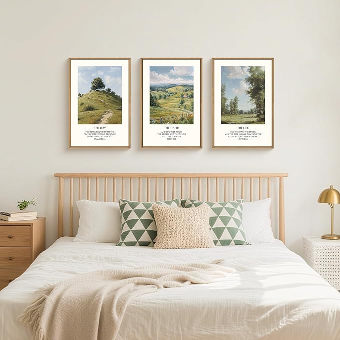 Large Christian Bible Framed Canvas Wall Art Set,Jesus Verse Vintage Wall Decor,Nature Scripture Landspaces Art Prints,Religious Artwork for Living Room,Dining Room,Farmhouse-16 x24 x3