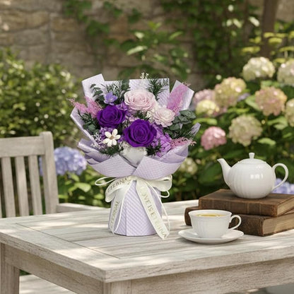Vaanshie Premium Preserved Flower Bouquet Ideal for Mother's Day Gifting (Waffle Purple)