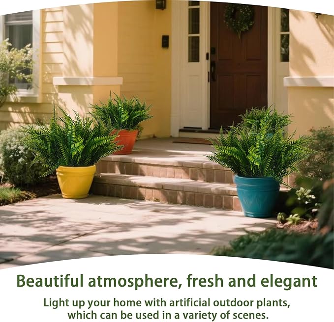 20 Bundles Artificial Plants, Fake Boston Fern Greenery Outdoor UV Resistant No Fade Faux Plastic Plants Garden Porch Window Box Decorating