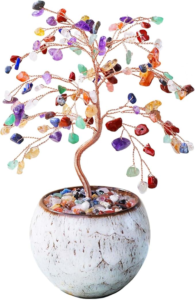 Runyangshi Chakra Crystal Tree of Life - 8" Large Natural Healing Crystal Tree, Bringing Money, Good Luck, Positive Energy for Home Decor, Feng Shui Gifts, Office Desk Ornament