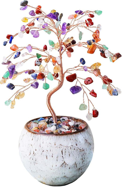Runyangshi Chakra Crystal Tree of Life - 8" Large Natural Healing Crystal Tree, Bringing Money, Good Luck, Positive Energy for Home Decor, Feng Shui Gifts, Office Desk Ornament