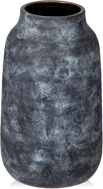 Briful Tall Rustic Ceramic Vase 11” – Vintage Distressed Pottery Flower Vase with Antique White-Wash Finish – Farmhouse Table Decor & Shelf Accent (Not Waterproof)