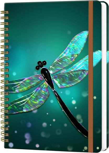 Spiral Journal Notebook for Women, Hardcover A5 College Ruled Notebook, 120 Pages, Thick Paper, Cute Lined Journal for School, Office & Work, 6 x 8.4 in(Dragonfly)