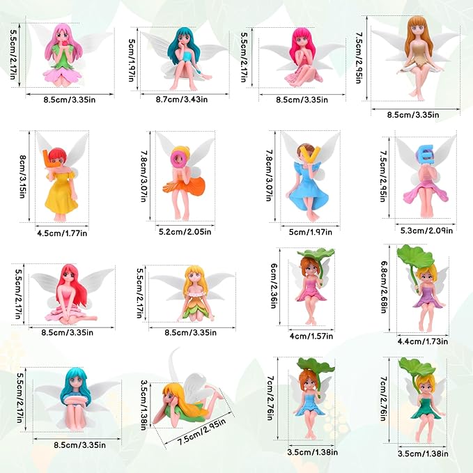 16 Pcs Miniature Fairy Figurines, Hand-Painted Small Flower Fairies with Wings for Garden Decor, Cake Topper & Landscapes