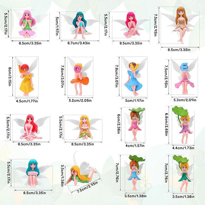 16 Pcs Miniature Fairy Figurines, Hand-Painted Small Flower Fairies with Wings for Garden Decor, Cake Topper & Landscapes