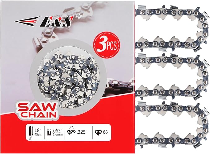E & S 3 Pack 18 Inch Chainsaw Chain .325" Pitch .063" Gauge 68 Drive Links Semi-Chisel Chain Saw Chains for Husqvarna, Poulan, Craftsman, Greenworks and More Chainsaw Brands
