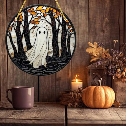 Acrylic Window Hanging Ghost Stained Panel Window Decoration for Halloween Decorations Outdoor Indoor Garden Yard Home Halloween Decor 8 Inch
