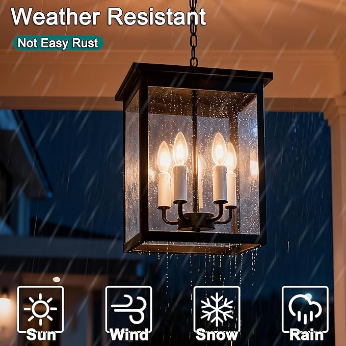 5 Lights Indoor Pendant Light White Outdoor Chandelier Exterior Hanging Fixtures Ceiling Mount with Clear Glass Shade Hanging Lantern Adjustable Pendant Lighting for Outdoor Hallway