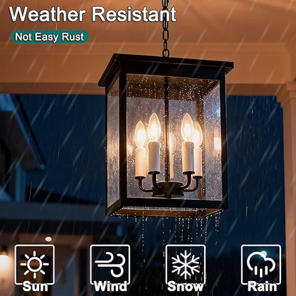 5 Lights Indoor Pendant Light White Outdoor Chandelier Exterior Hanging Fixtures Ceiling Mount with Clear Glass Shade Hanging Lantern Adjustable Pendant Lighting for Outdoor Hallway